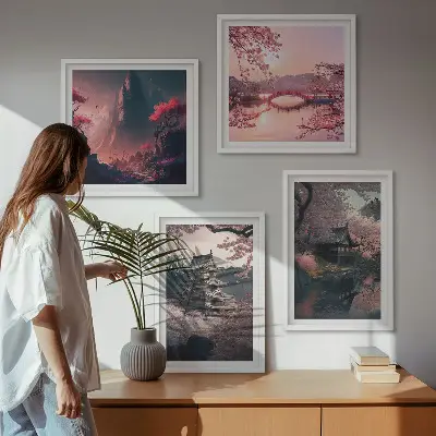 Fantasielandschaften Japans als Polyptychon mit Rahmen