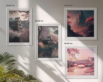 Fantasielandschaften Japans als Polyptychon mit Rahmen