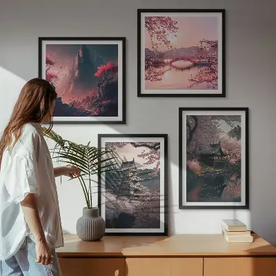 Fantasielandschaften Japans als Polyptychon mit Rahmen