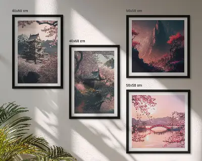 Fantasielandschaften Japans als Polyptychon mit Rahmen