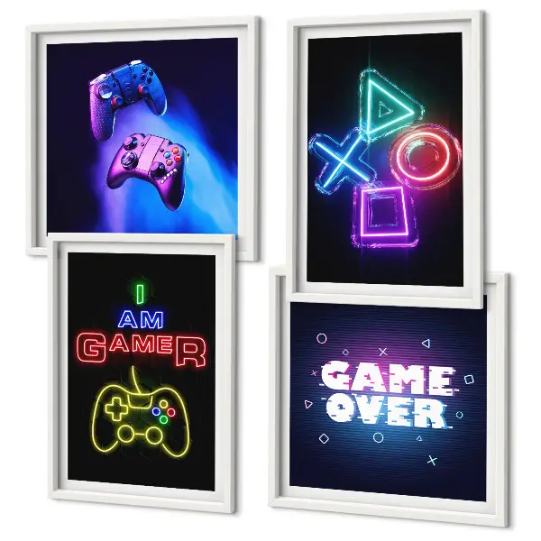 Polyptychon mit Rahmen Motiv mit Gamepads und Spielersymbolen