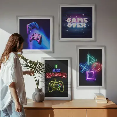 Polyptychon mit Rahmen Motiv mit Gamepads und Spielersymbolen