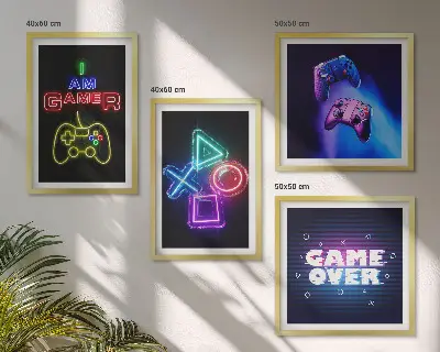Polyptychon mit Rahmen Motiv mit Gamepads und Spielersymbolen