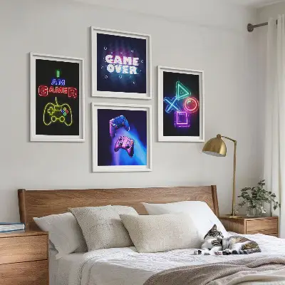 Polyptychon mit Rahmen Motiv mit Gamepads und Spielersymbolen