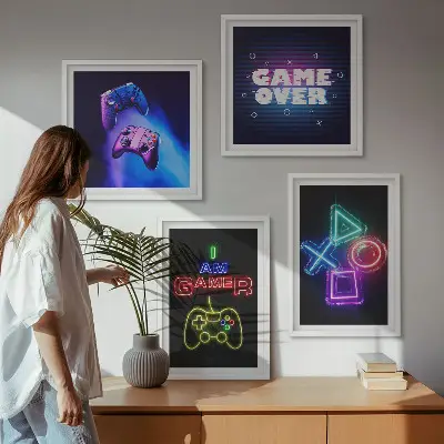 Polyptychon mit Rahmen Motiv mit Gamepads und Spielersymbolen