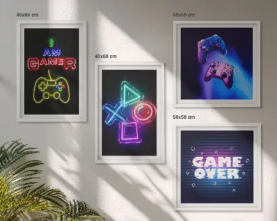 Polyptychon mit Rahmen Motiv mit Gamepads und Spielersymbolen