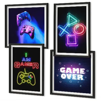 Polyptychon mit Rahmen Motiv mit Gamepads und Spielersymbolen