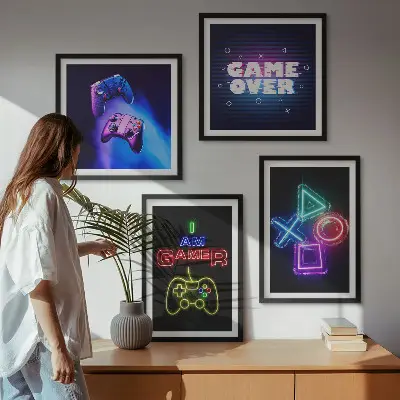 Polyptychon mit Rahmen Motiv mit Gamepads und Spielersymbolen