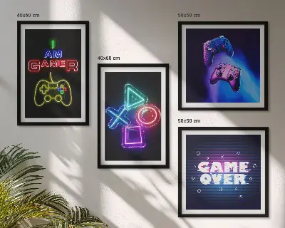 Polyptychon mit Rahmen Motiv mit Gamepads und Spielersymbolen