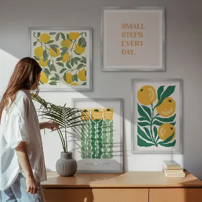 Pflanzenmuster mit Blumen als Polyptychon mit Rahmen