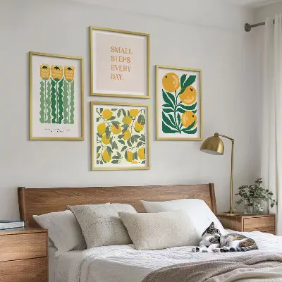 Pflanzenmuster mit Blumen als Polyptychon mit Rahmen