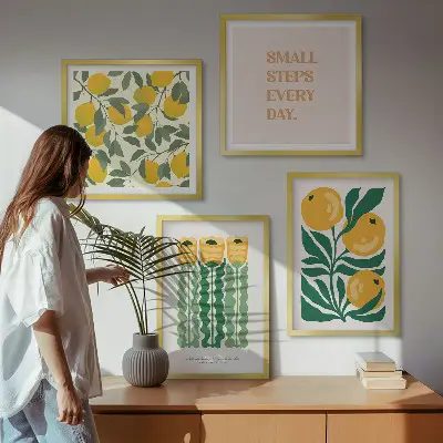 Pflanzenmuster mit Blumen als Polyptychon mit Rahmen