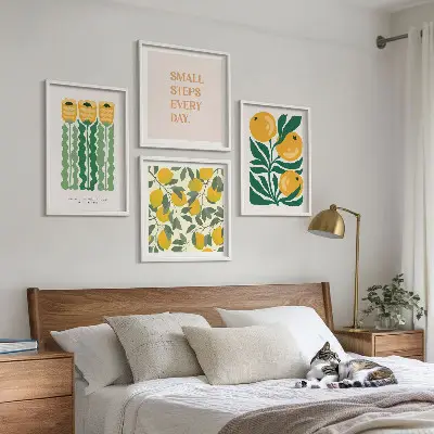 Pflanzenmuster mit Blumen als Polyptychon mit Rahmen