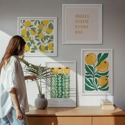 Pflanzenmuster mit Blumen als Polyptychon mit Rahmen