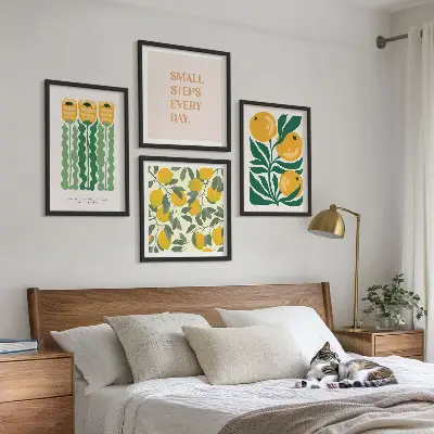 Pflanzenmuster mit Blumen als Polyptychon mit Rahmen