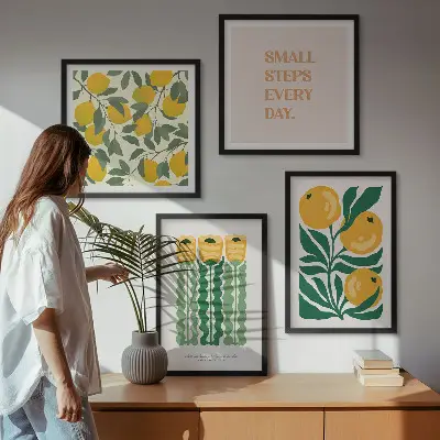 Pflanzenmuster mit Blumen als Polyptychon mit Rahmen