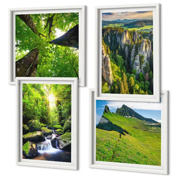 Grüne Berge Wasserfallwald Polyptychon mit Rahmen