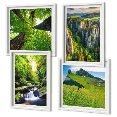 Grüne Berge Wasserfallwald Polyptychon mit Rahmen