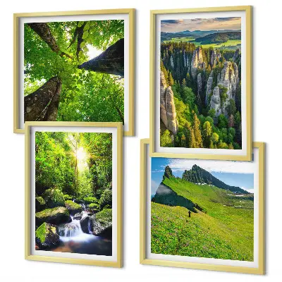 Grüne Berge Wasserfallwald Polyptychon mit Rahmen