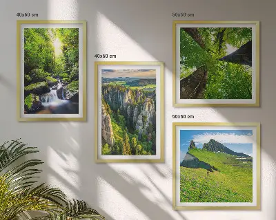 Grüne Berge Wasserfallwald Polyptychon mit Rahmen