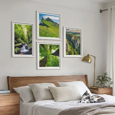 Grüne Berge Wasserfallwald Polyptychon mit Rahmen