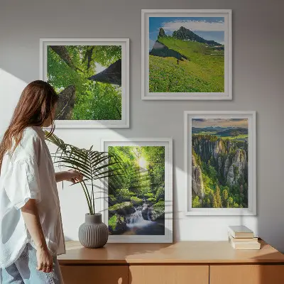 Grüne Berge Wasserfallwald Polyptychon mit Rahmen