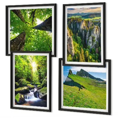 Grüne Berge Wasserfallwald Polyptychon mit Rahmen