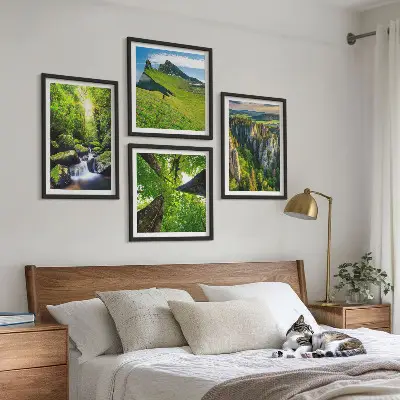 Grüne Berge Wasserfallwald Polyptychon mit Rahmen