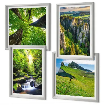 Grüne Berge Wasserfallwald Polyptychon mit Rahmen