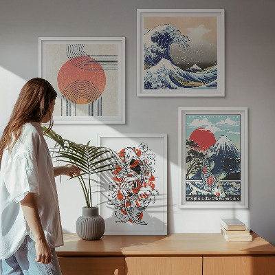 Polyptychon mit rahmen Illustrationen von Fischbergen, die sich in Japan ausbreiten