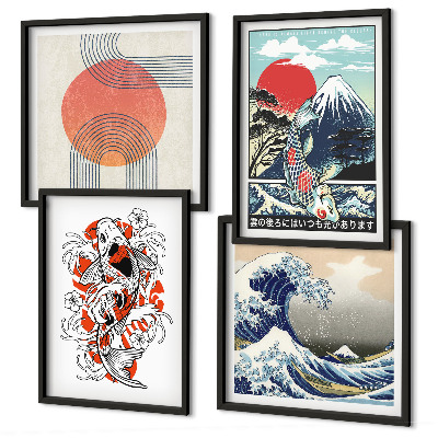 Polyptychon mit rahmen Illustrationen von Fischbergen, die sich in Japan ausbreiten