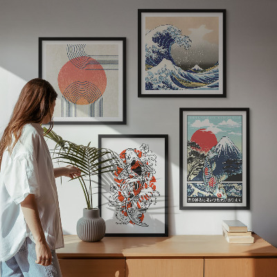 Polyptychon mit rahmen Illustrationen von Fischbergen, die sich in Japan ausbreiten