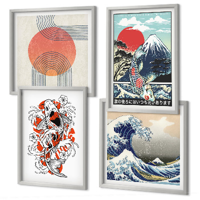 Polyptychon mit rahmen Illustrationen von Fischbergen, die sich in Japan ausbreiten