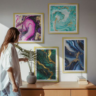 Polyptychon mit rahmen Abstrakte Muster in Rosa, Grün und Blau