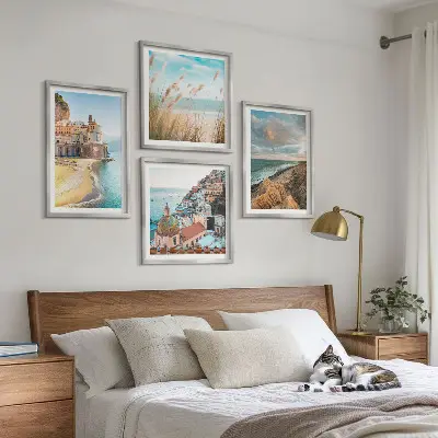 Polyptychon mit Rahmen: Landschaften mit Strand, Stadt und Klippen mehrteiliges Wandbild mit Rahmen