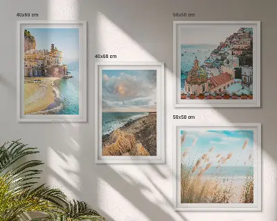 Polyptychon mit Rahmen: Landschaften mit Strand, Stadt und Klippen mehrteiliges Wandbild mit Rahmen