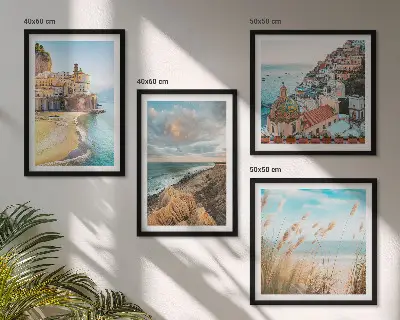 Polyptychon mit Rahmen: Landschaften mit Strand, Stadt und Klippen mehrteiliges Wandbild mit Rahmen