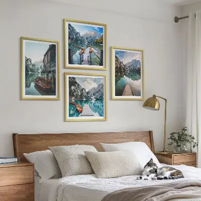 See Berge Holzboote Polyptychon mit Rahmen