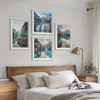 See Berge Holzboote Polyptychon mit Rahmen