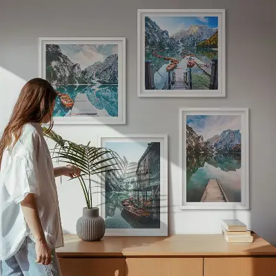 See Berge Holzboote Polyptychon mit Rahmen
