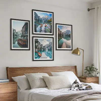 See Berge Holzboote Polyptychon mit Rahmen