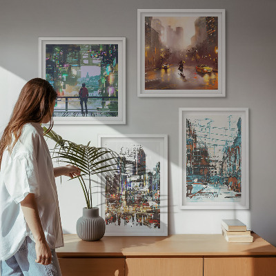 Wanddeko-set Moderne, farbenfrohe Städte mit Charakteren
