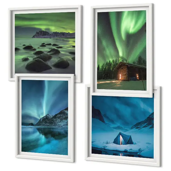 Wanddeko-Set mit Motiven von Winterlandschaften, Nordlichtern und Bergen