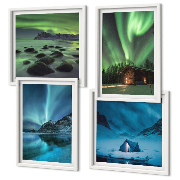 Wanddeko-set Winterlandschaften, Nordlichter, Berge
