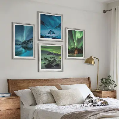 Wanddeko-Set mit Motiven von Winterlandschaften, Nordlichtern und Bergen