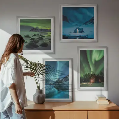 Wanddeko-Set mit Motiven von Winterlandschaften, Nordlichtern und Bergen