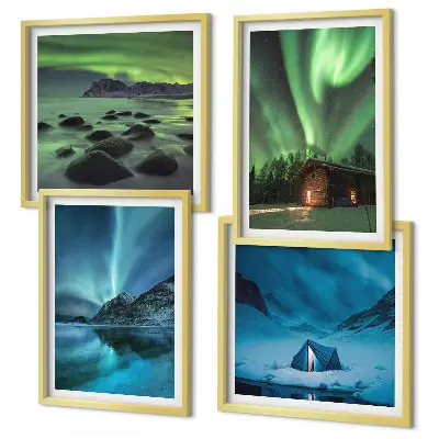 Wanddeko-Set mit Motiven von Winterlandschaften, Nordlichtern und Bergen