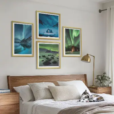 Wanddeko-Set mit Motiven von Winterlandschaften, Nordlichtern und Bergen