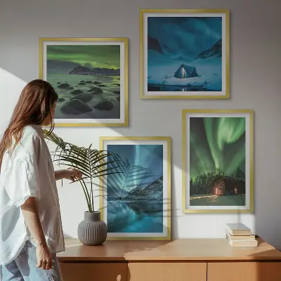 Wanddeko-Set mit Motiven von Winterlandschaften, Nordlichtern und Bergen