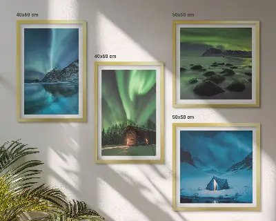 Wanddeko-Set mit Motiven von Winterlandschaften, Nordlichtern und Bergen